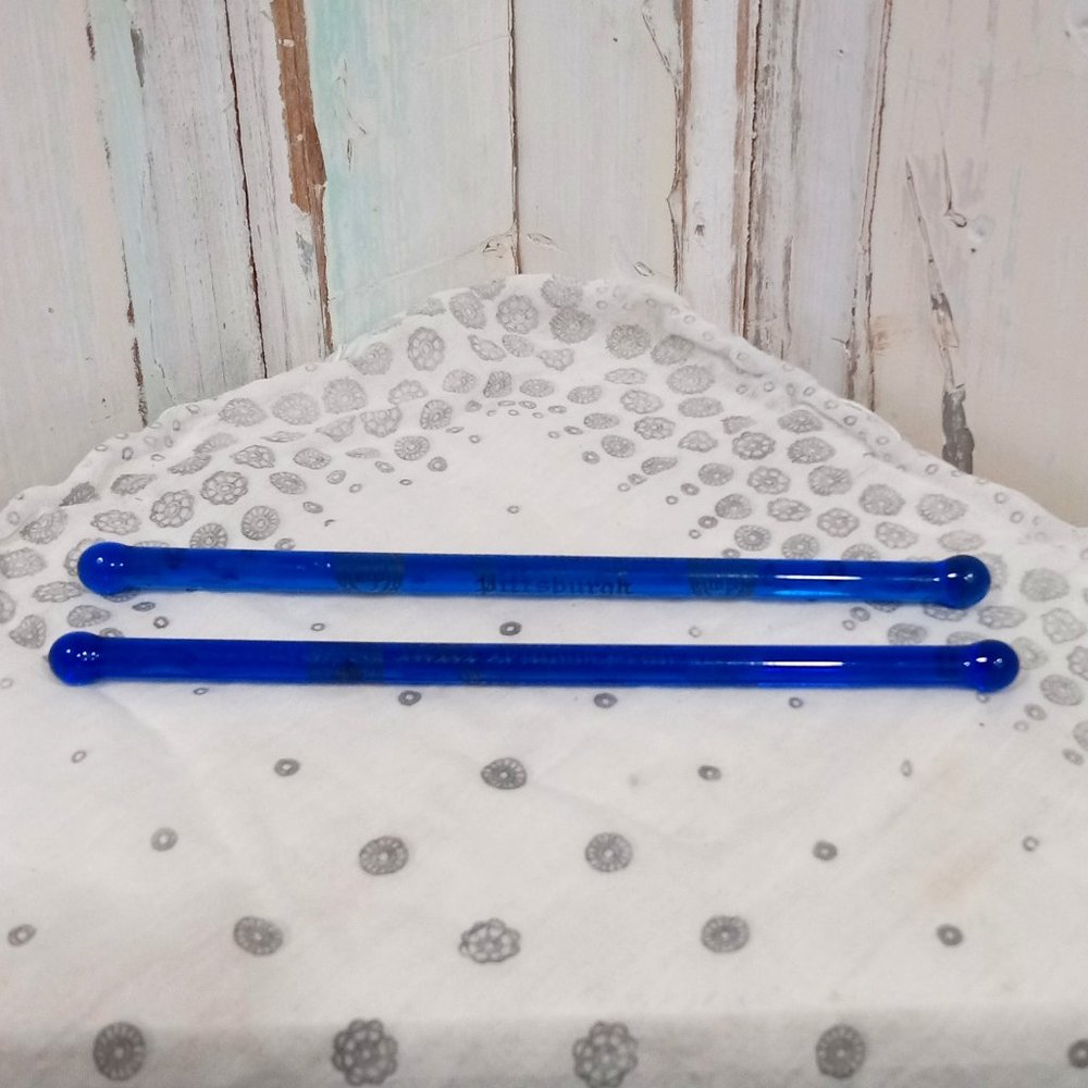 2 Antique Cobalt Blue Glass Swizzle Sticks Pittsburgh Hotel William Penn